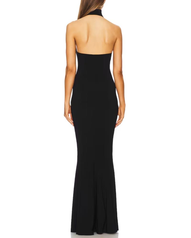 Norma Kamali Black Halter Fishtail Gown - Image 2