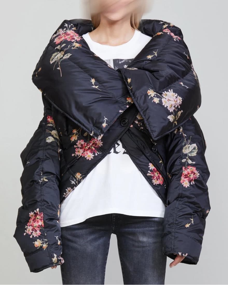 R13 Floral Long Upside Down Puffer Coat - Image 1