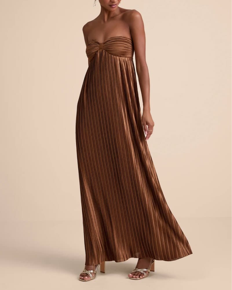 Lulus Whimsical Beauty Brown Satin Pliss - Image 1