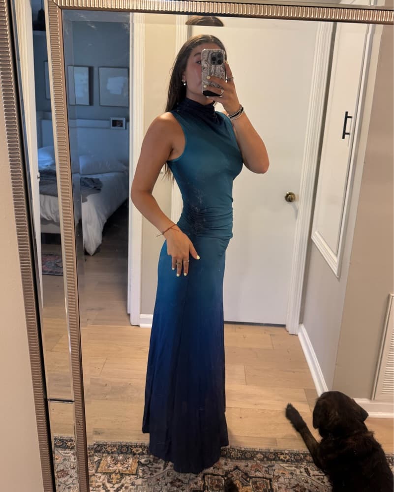 Simkahi Teal Mock Neck Maxi Dress - Image 3