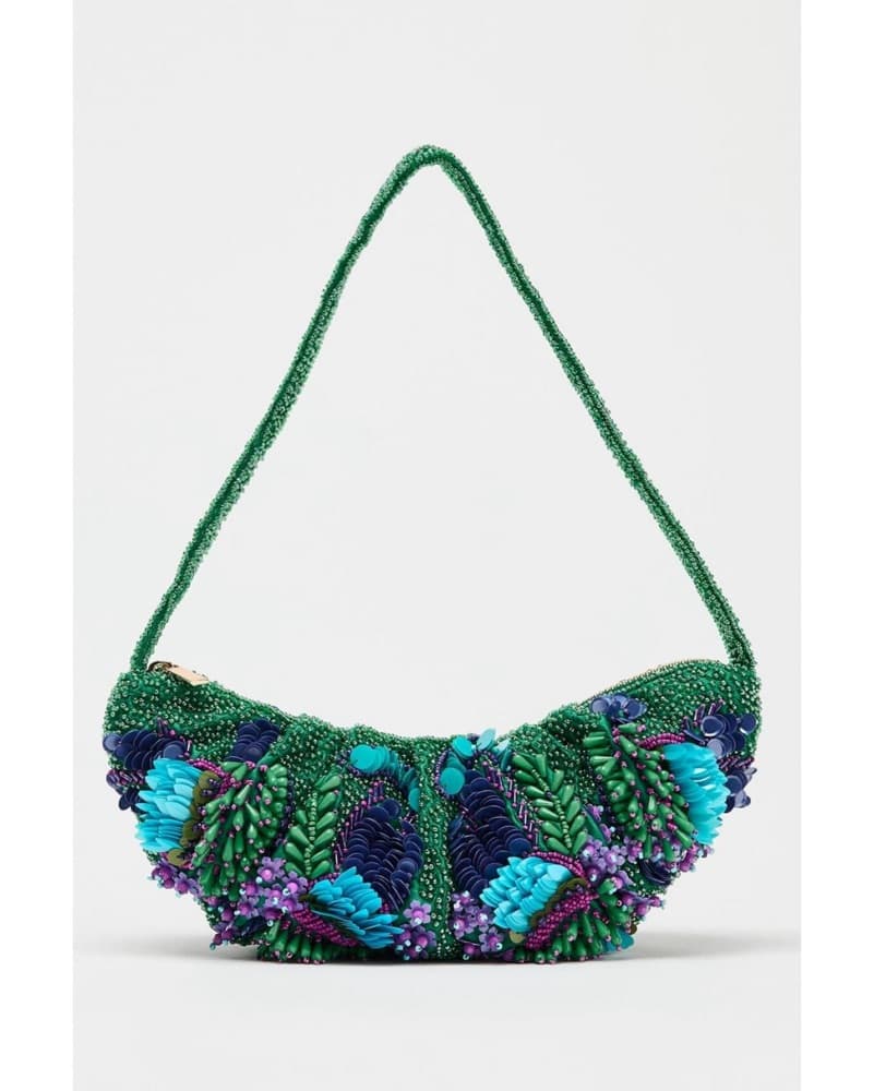Zara Beaded Bag | Green Bag, Coastal Chic Bag, Shell Bag, b - Image 1