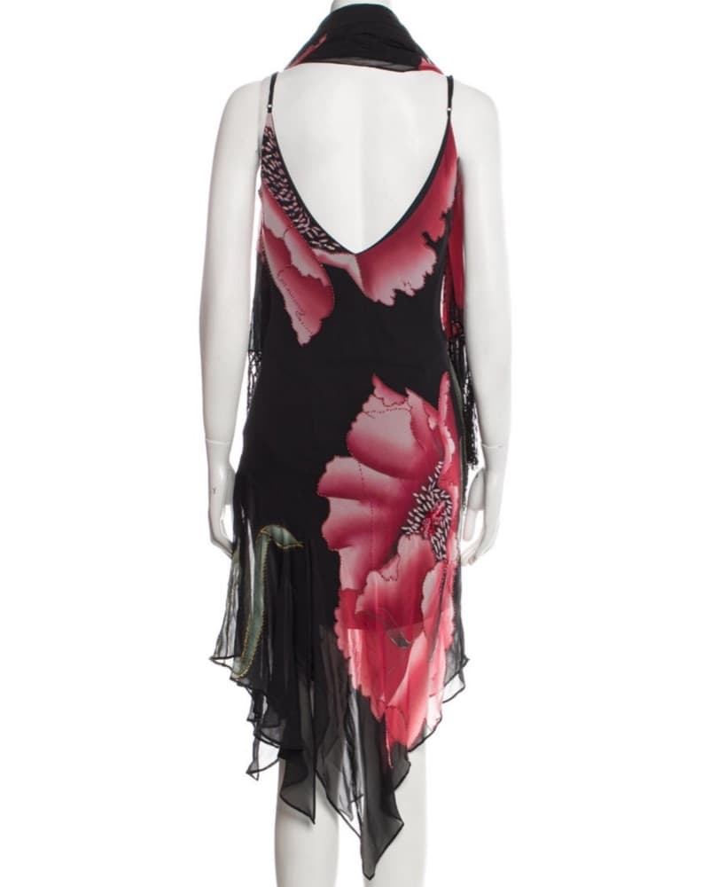 Sue Wong Black Floral Silk Dress - Image 2