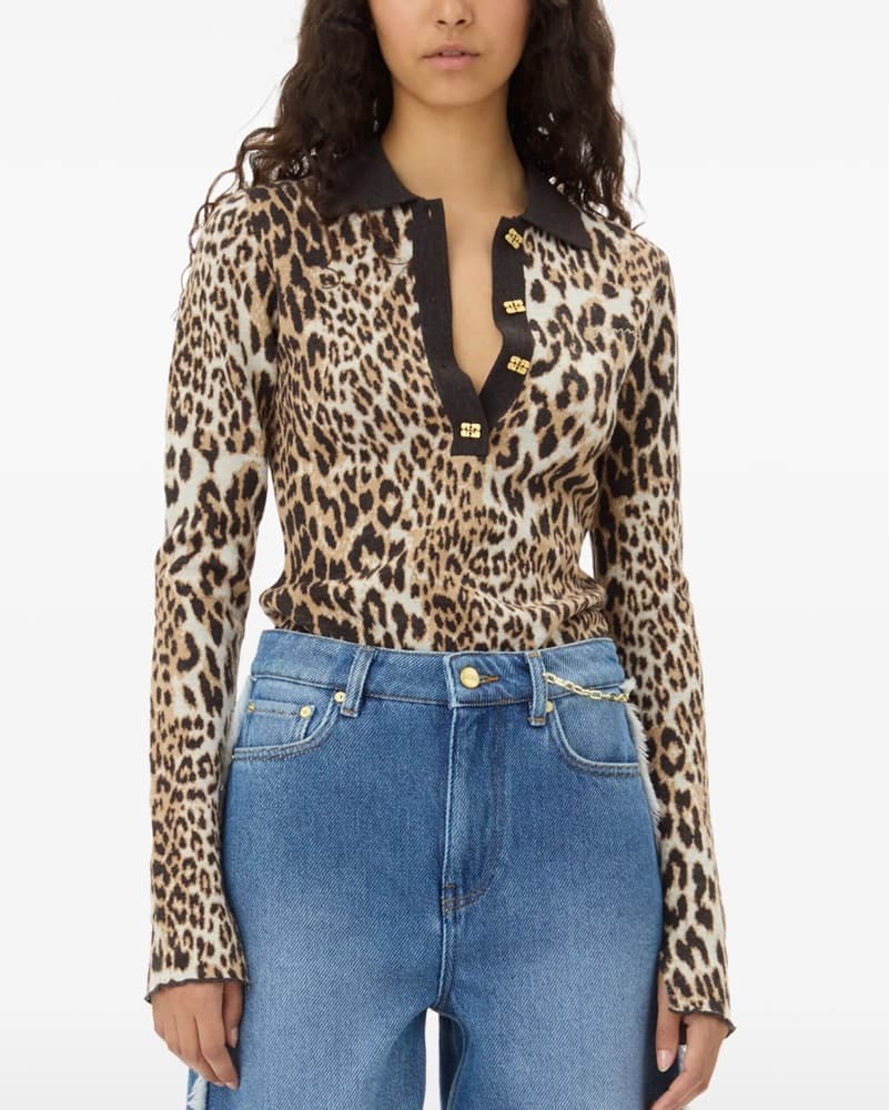 Ganni Leopard Knitted Polo  - Image 1