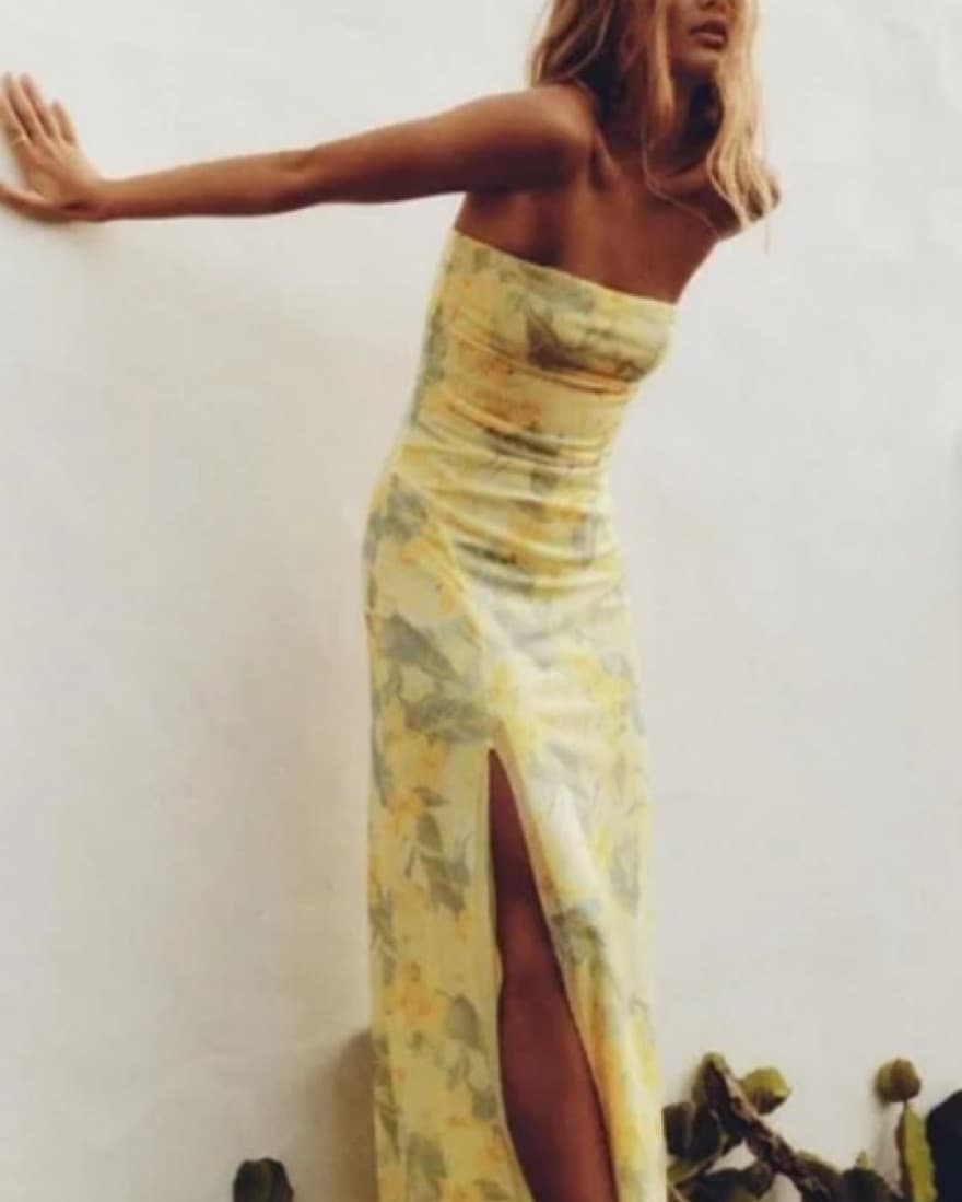 Zara Strapless yellow midi floral tulle - Image 1