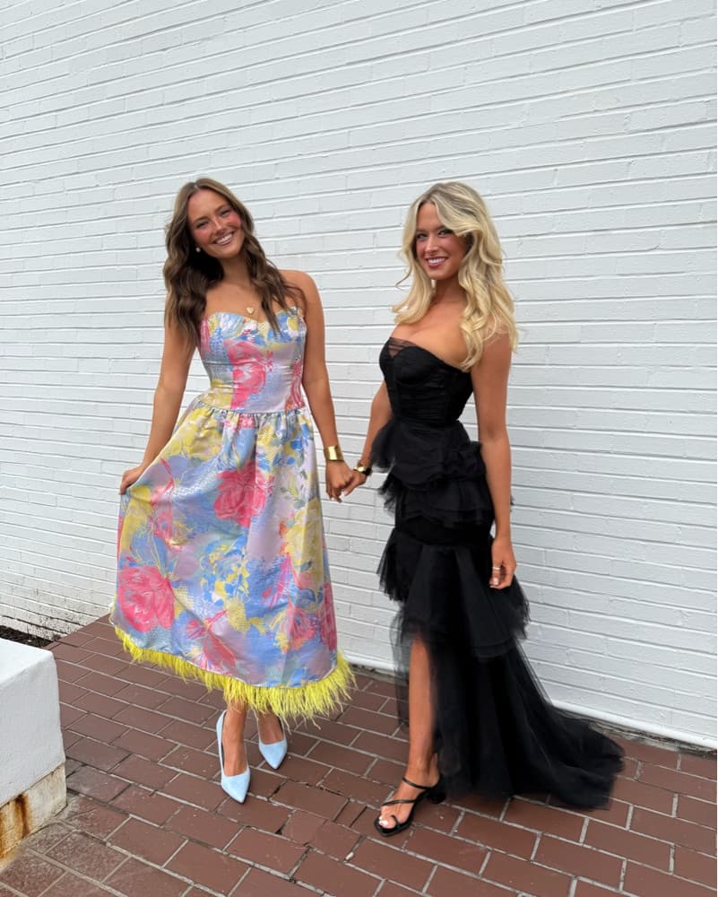 Vibrant Floral Midi Dress with Feather Trim - Image 5