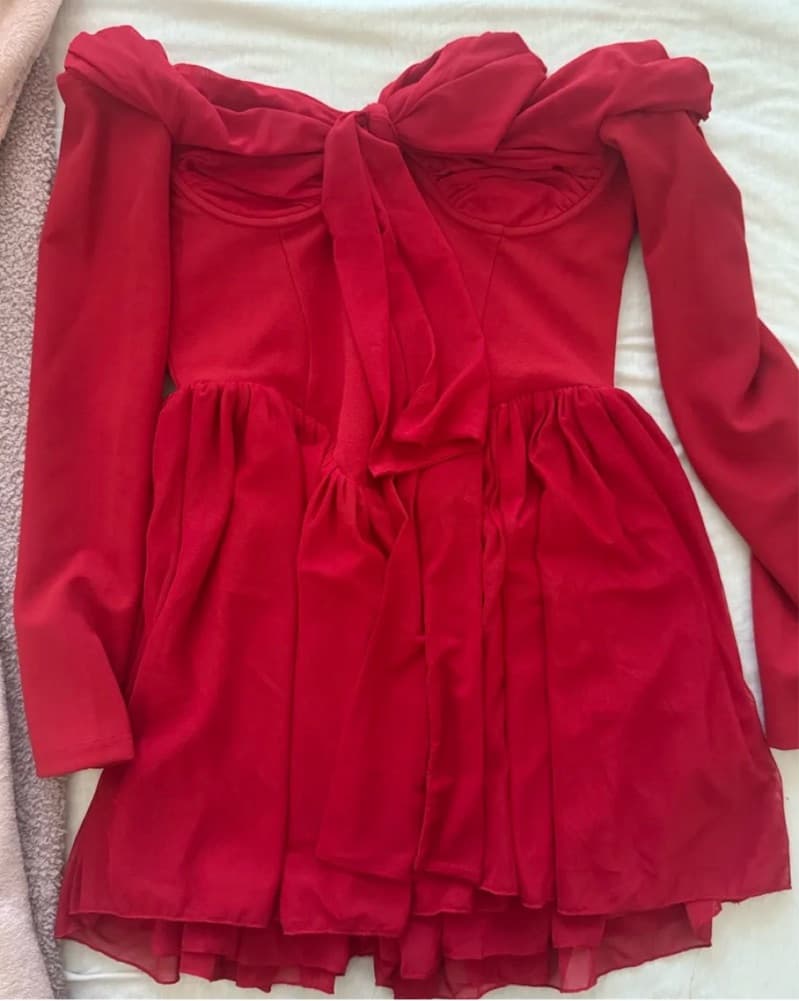 Showpo Red Off The Shoulder Mini Dress - Image 2