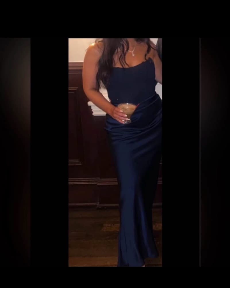 Aqua Strapless Navy Blue Dress - Image 2