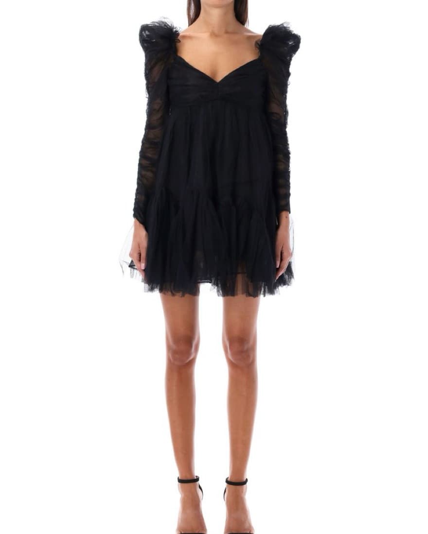 ZIMMERMANN Black Tulle Ruched Mini Dress - Image 3