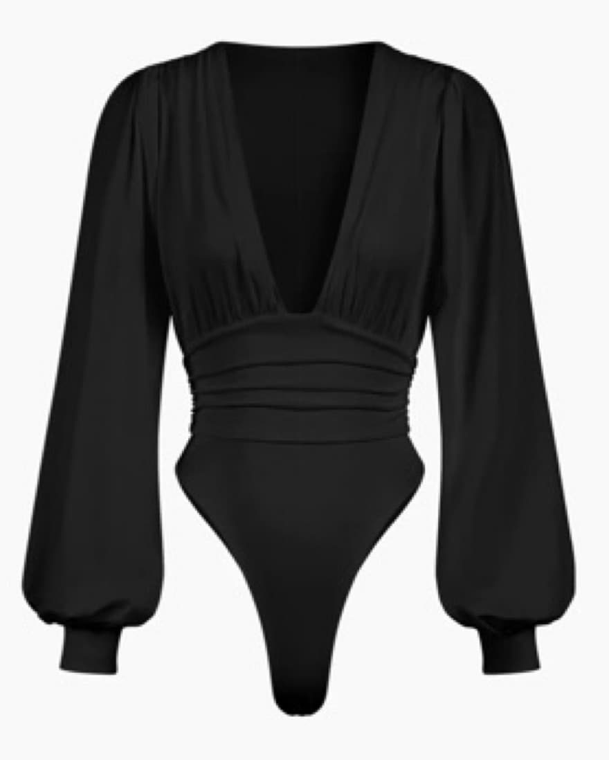 Black Ruched Bodysuit - Image 1