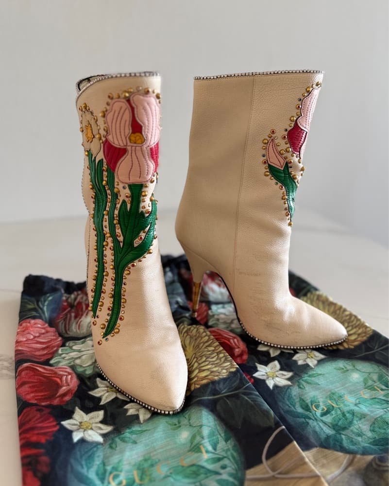 Gucci Runway Intarsia Cowboy Boots - Image 2