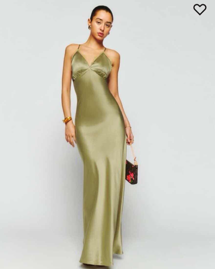 Reformation Maysen Silk Dress Olive Oil - Image 1