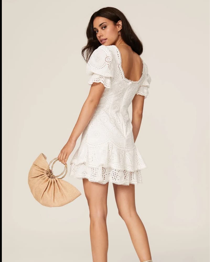 Lace Eyelet Detail White Mini Dress - Image 3