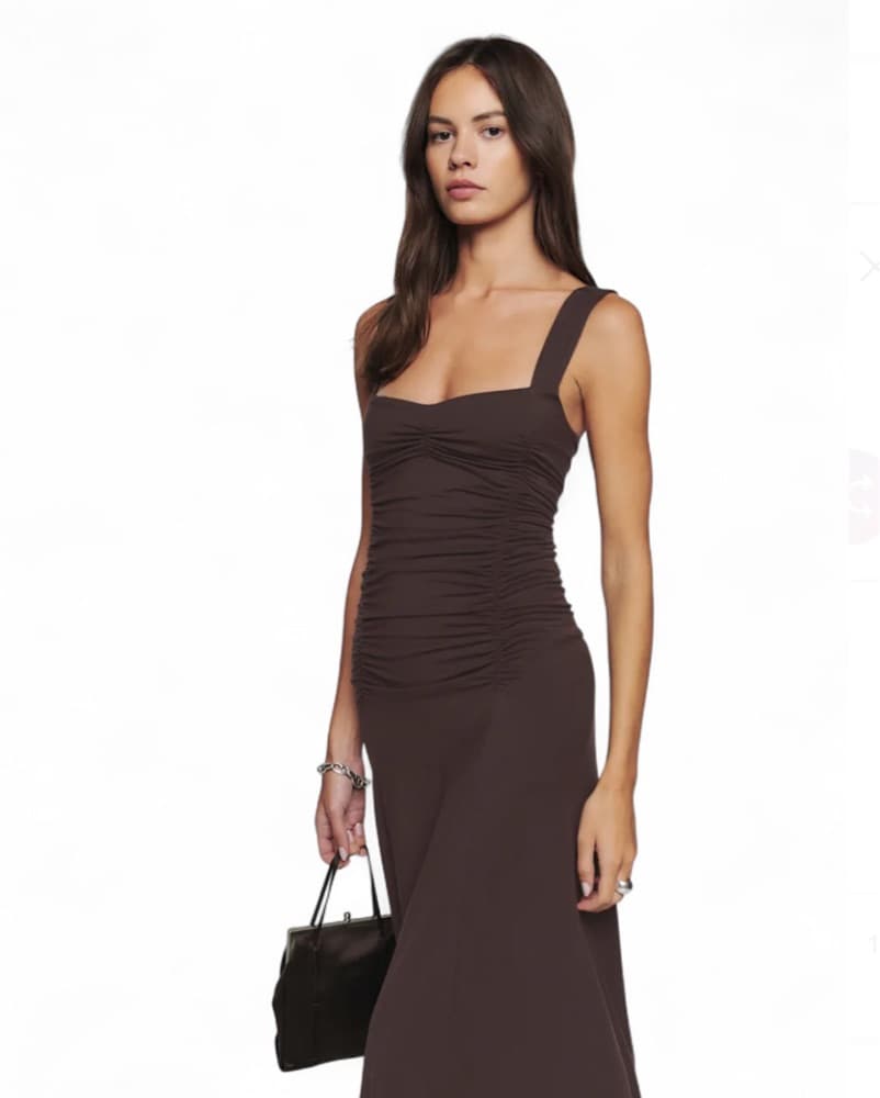 Suvi Brown Ruched Midi Dress - Image 3