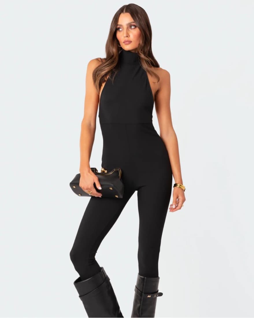 Aero Ribbed Backless Halter Jumpsuit  - Image 1