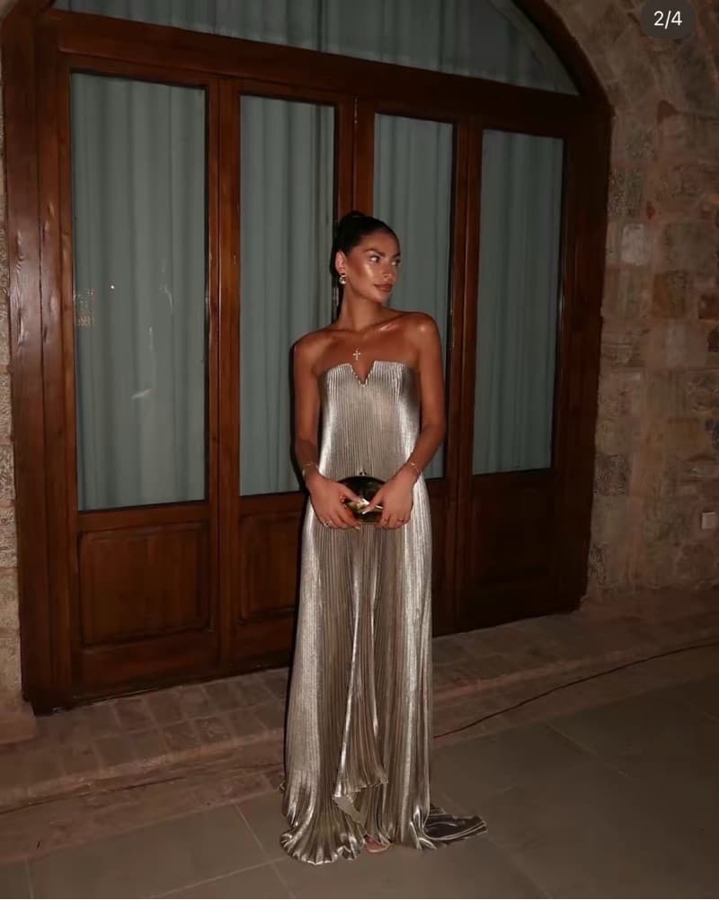 L’idee Gold Shimmer Pleated Gown - Image 4