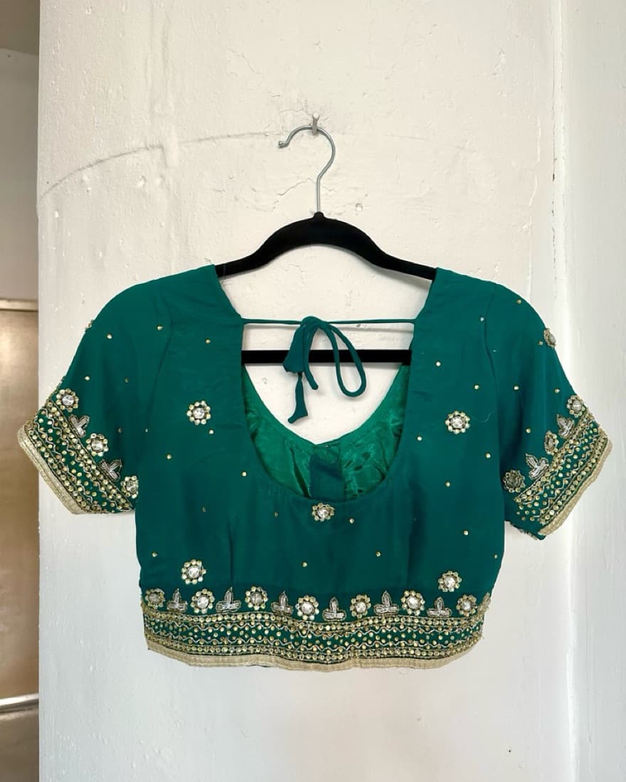 Indian Sari / Saree Teal Blue & Metallic - Image 4