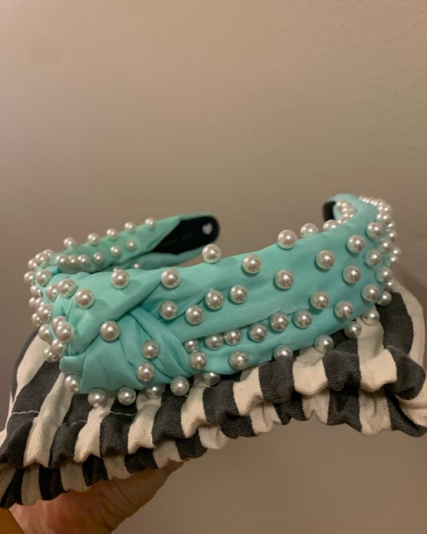 Lele Sadoughi Light Blue Pearl Headband - Image 2