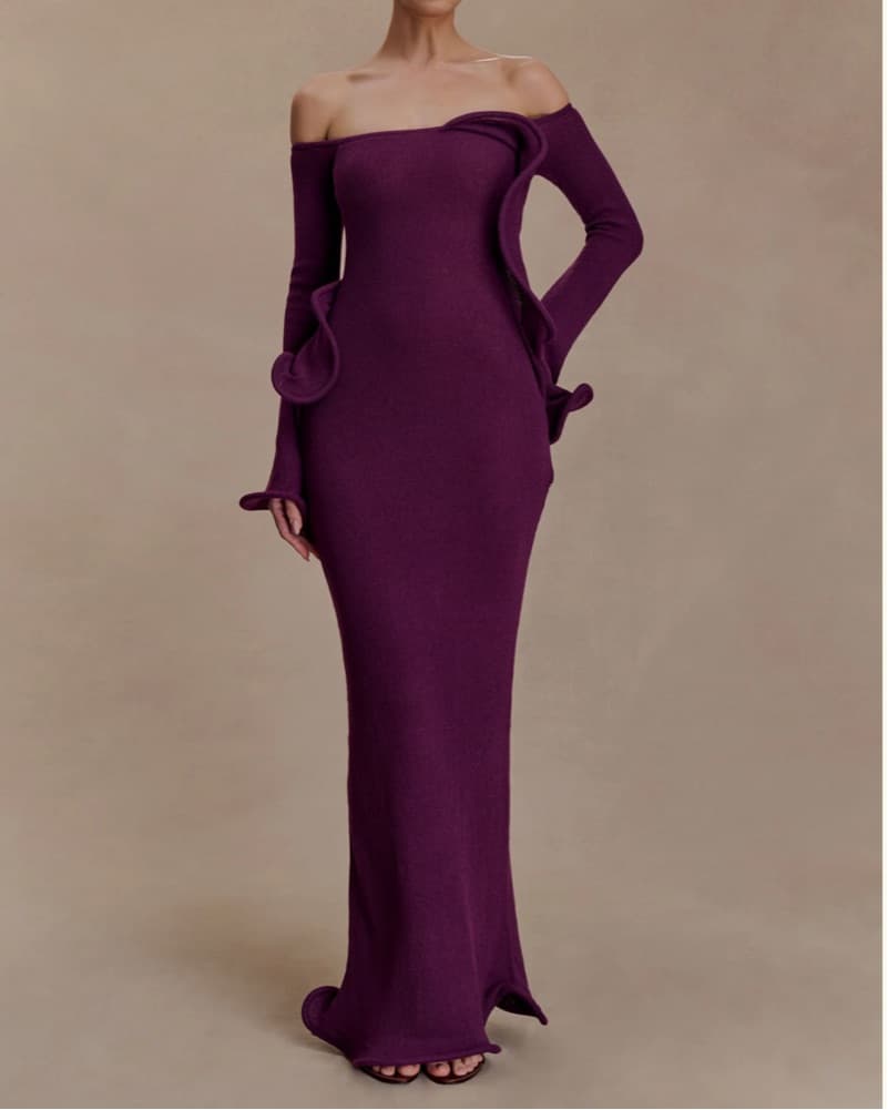 Plum Off Shoulder Knit Maxi Dress  - Image 3