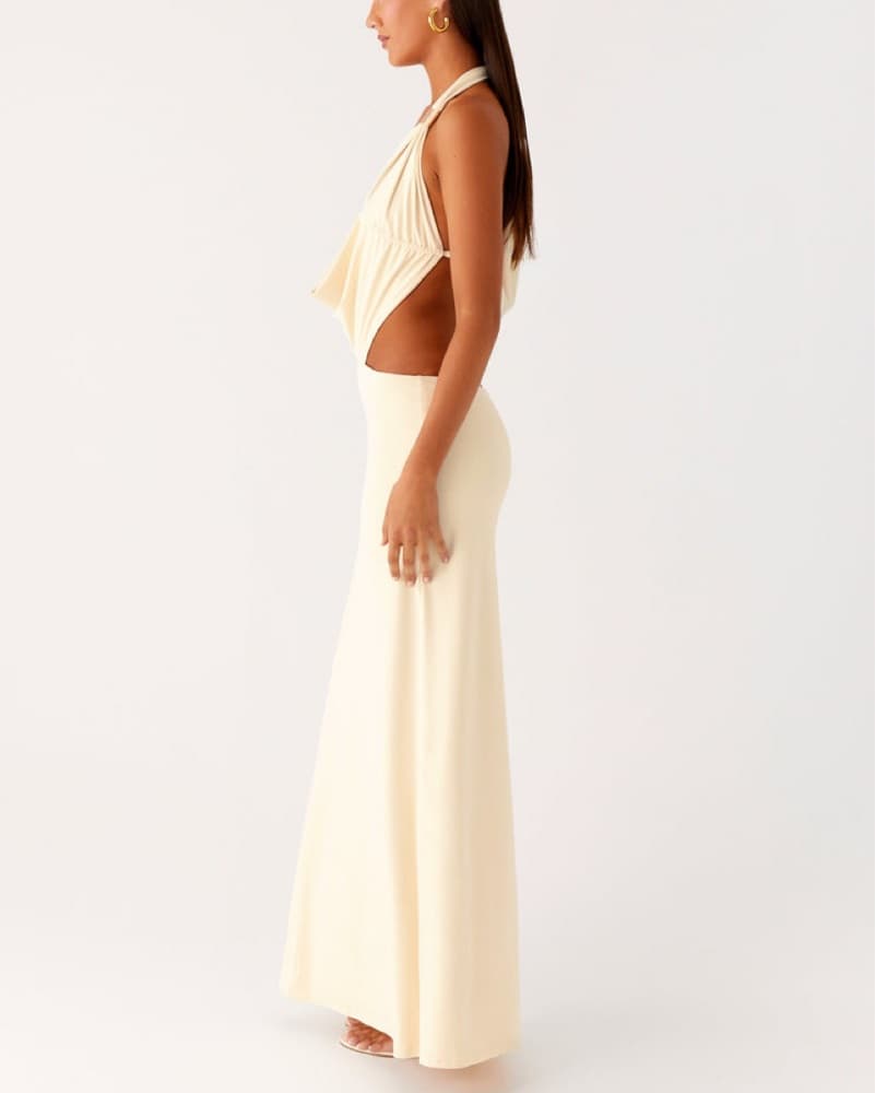 Captivating Cream Halter Gown - Image 2
