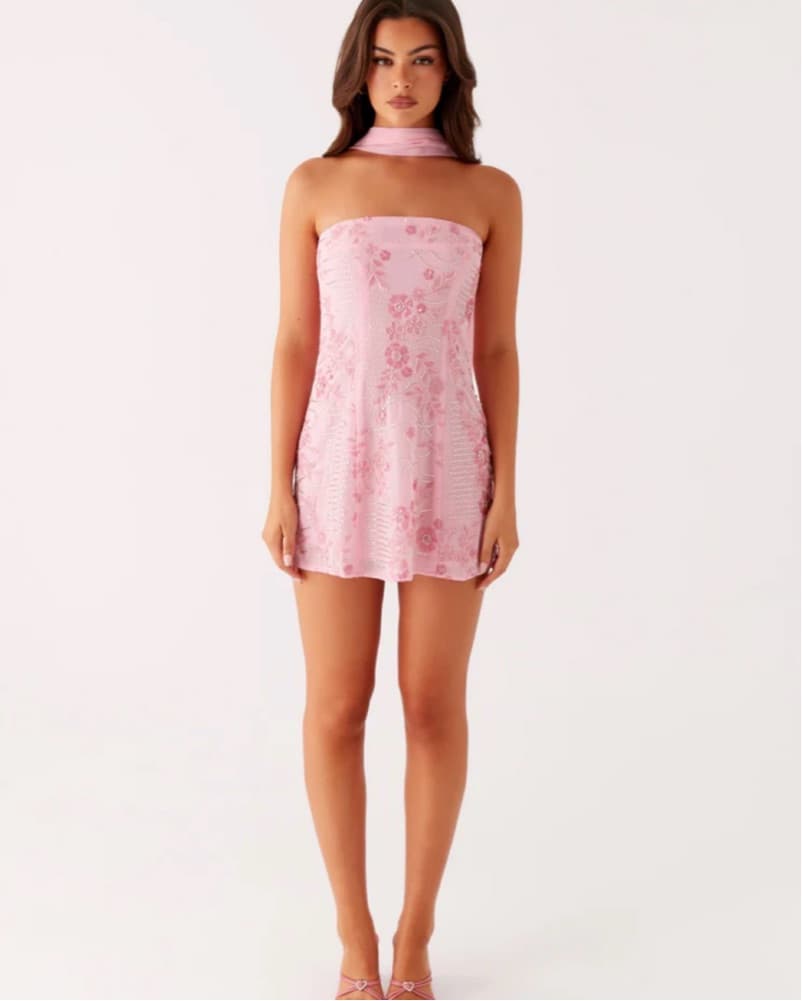 Kiesha Strapless Scarf Mini Dress - Pink - Image 5