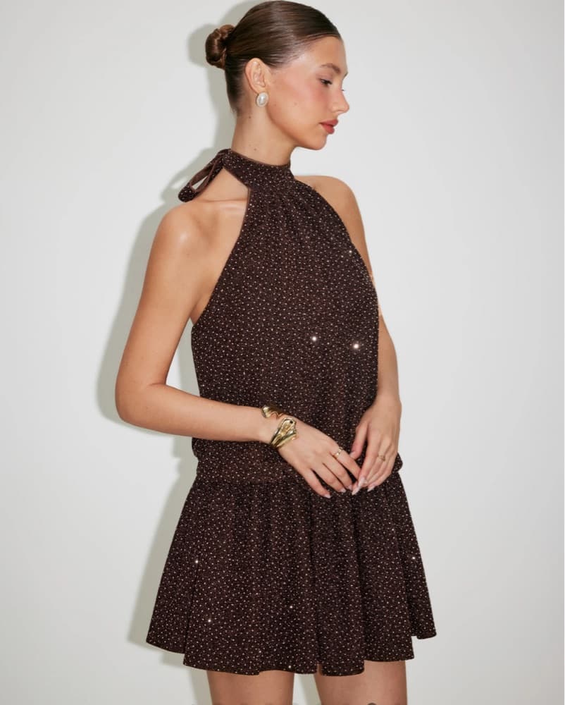 Meshki Rhinestone Halter Ruffle Dress - Image 3
