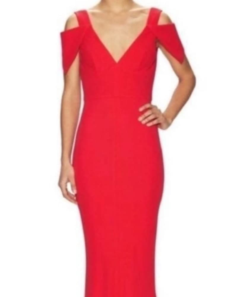 Red Satin Bodycon Midi Dress - Image 2