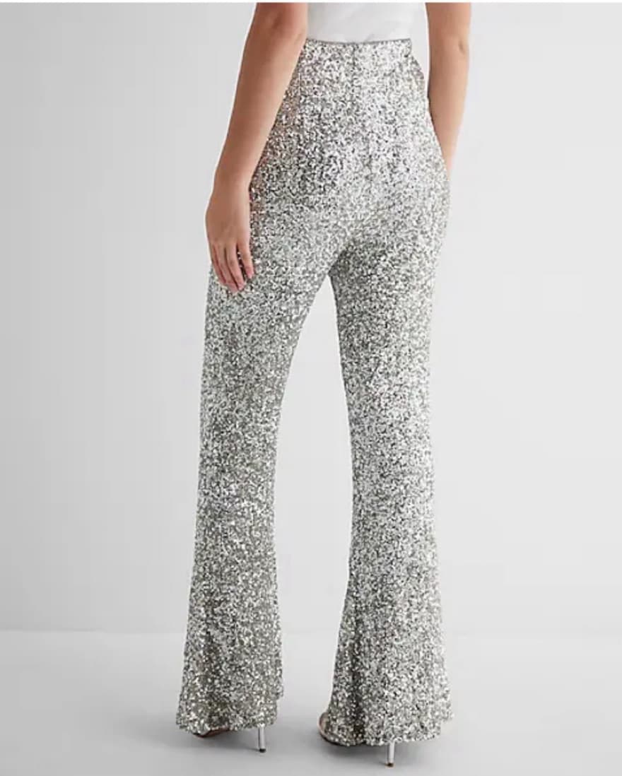 Super High Waisted Sequin Flare Pants - Image 2