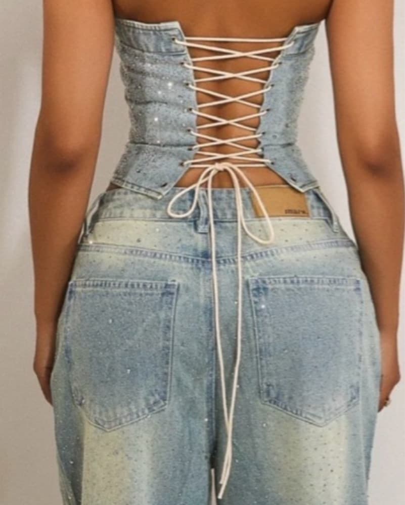 Rhinestone Denim Corset (S) - Image 2