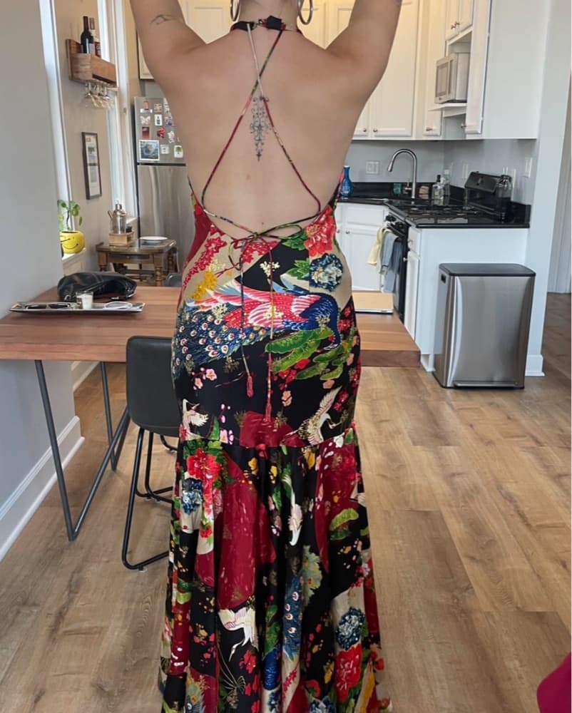 Sue Wong Silk Beaded Floral Halter Dress - Image 3