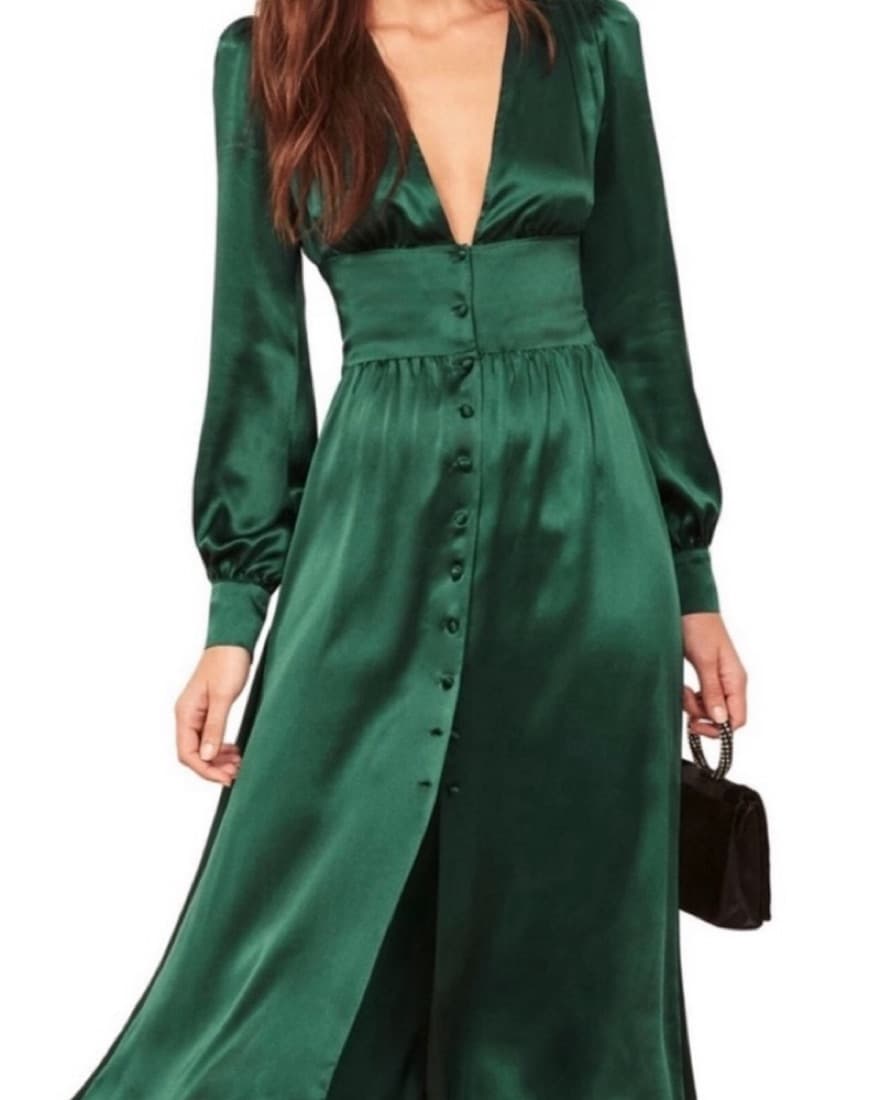 Reformation Nicola Green Silk Midi  - Image 3
