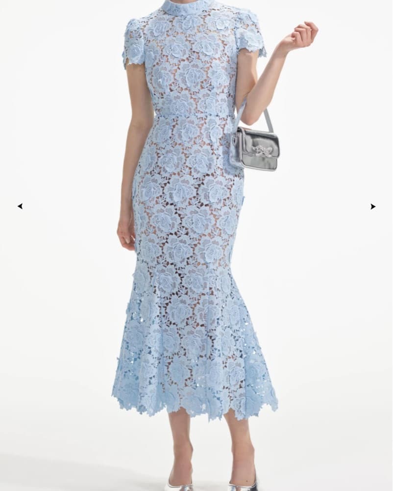 Self Portrait Blue Flower Lace Midi Dres - Image 1