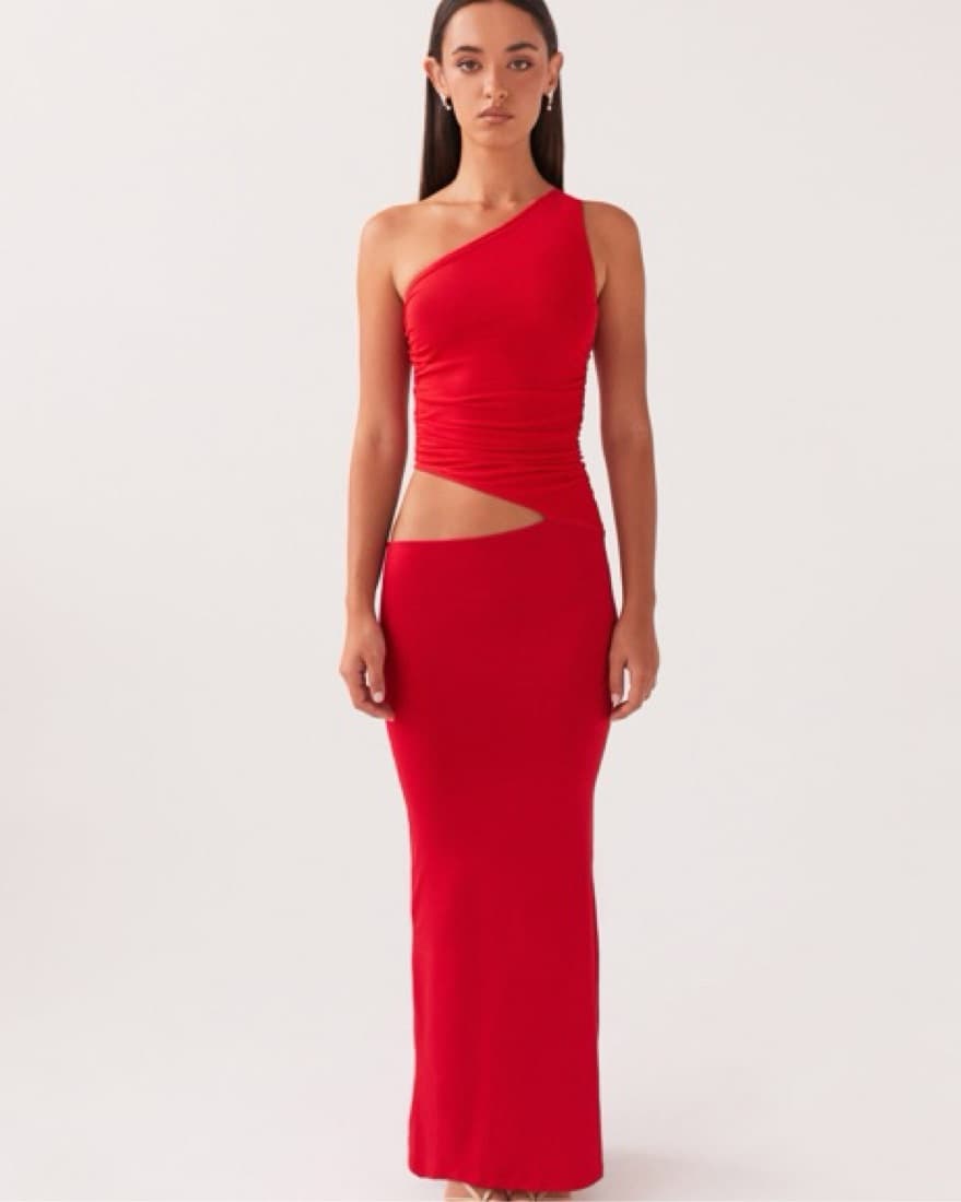 One-Shoulder Red Maxi Cutout Dress - Image 3