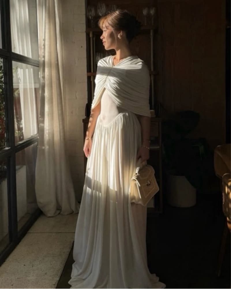 Elegant White Draped Gown - Image 4