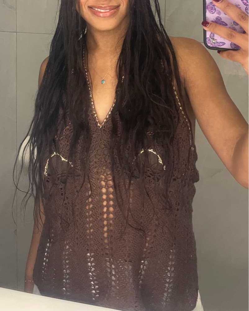 Brown Crochet Halter Neck Top - Image 3