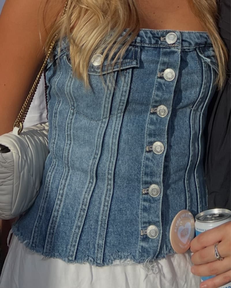 Distressed Denim Corset Top - Image 3