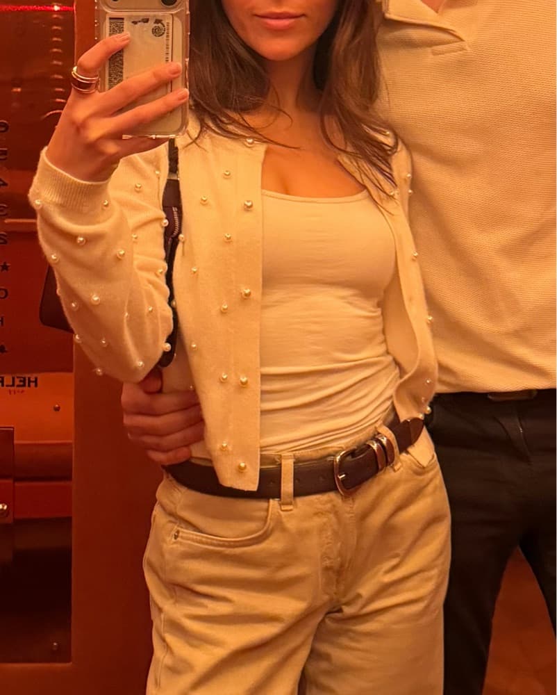 Alice + Olivia Beige Pearled Cardigan - Image 5