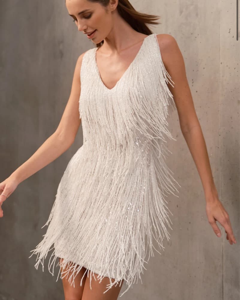 $750 Nadine Merabi Beaded Fringe Dress - Image 2