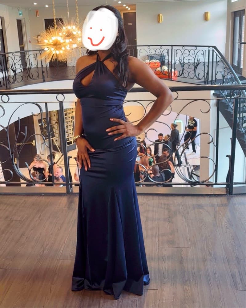 Satin Navy Blue Mermaid Gown - Image 1