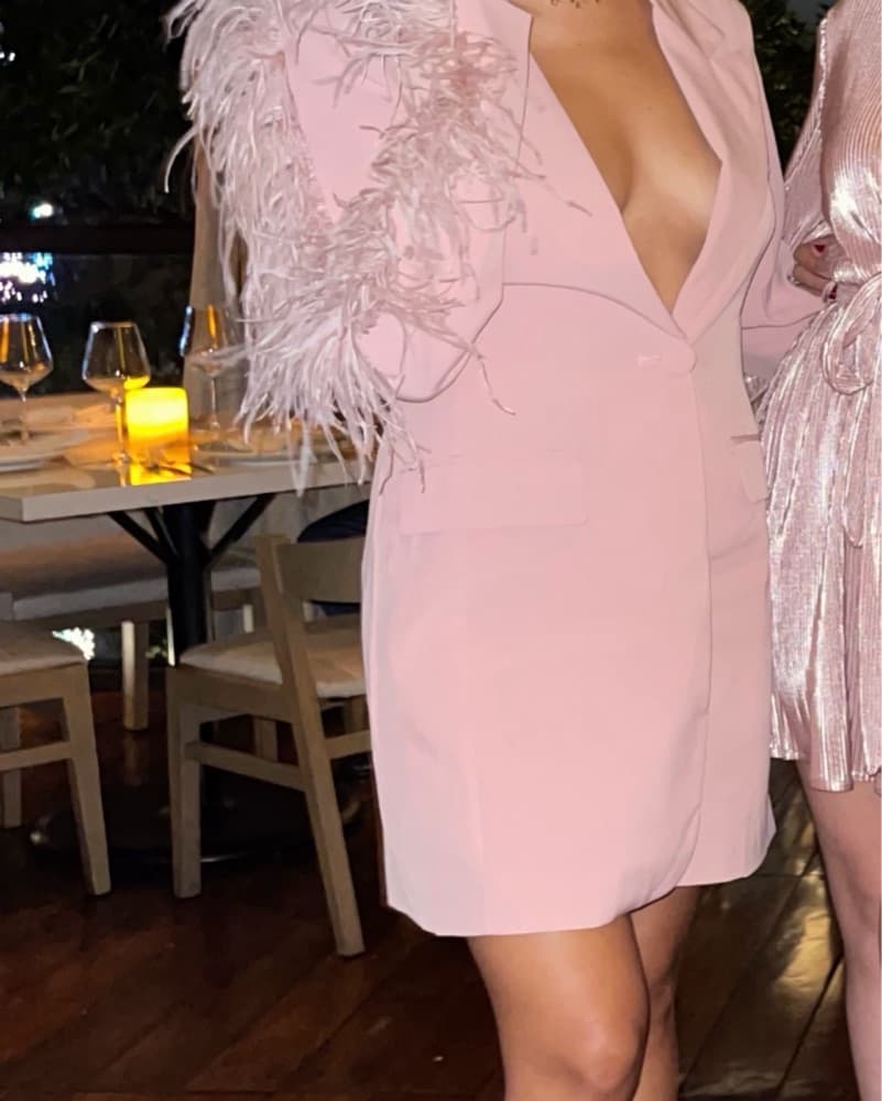 Chic Feathered Pastel Jacket dresss  - Image 2