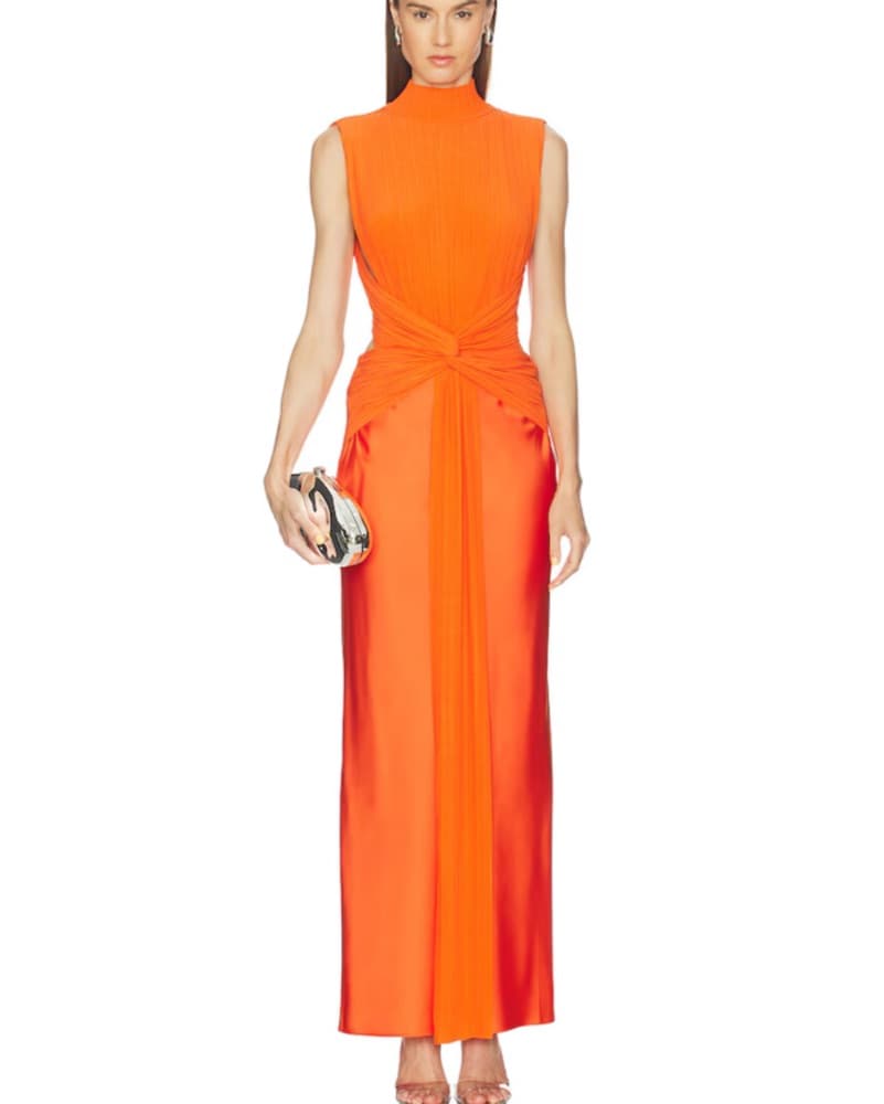 Orange High Neck Backless Dress - Image 1