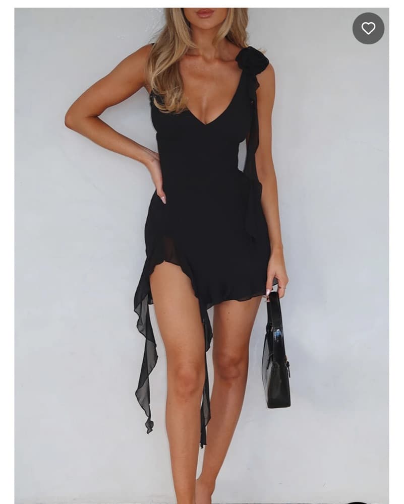 Classy Mini Black Ruffled Dress - Image 4