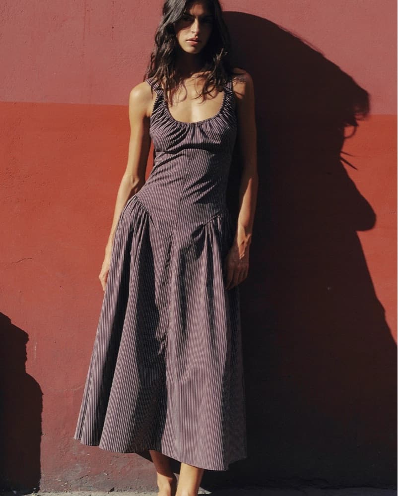 Plum and White Striped Dress - Image 2