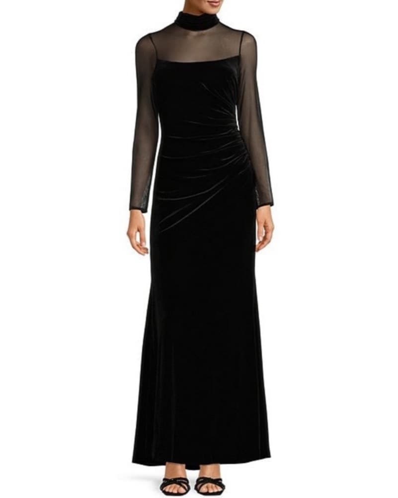 Eliza J Black Velvet Gown Sheer Sleeves - Image 2