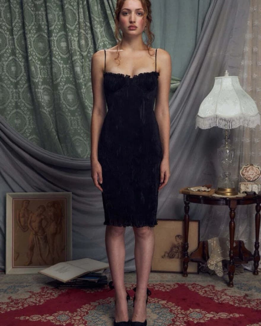 MIRROR PALAIS Black Iris Pleated Dress - Image 1