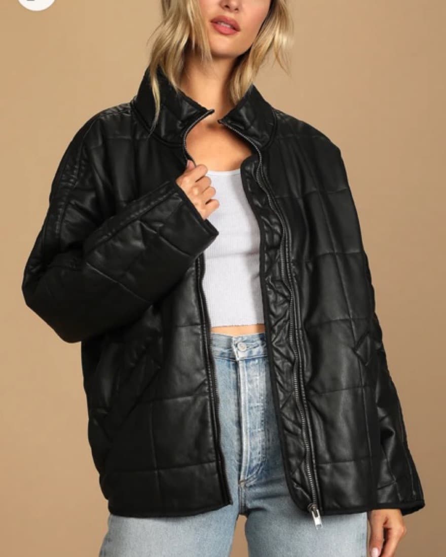 Dolman Black Vegan Leather Quilted Jacke - Image 1