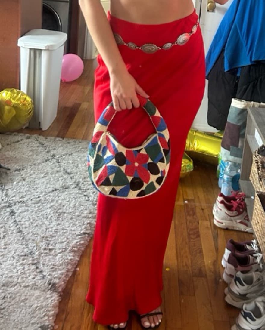 Red Anthropologie Silk Skirt - Image 1