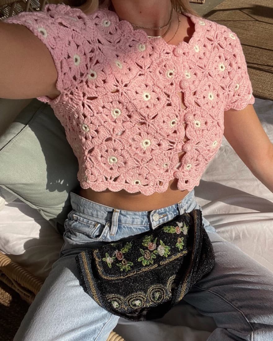 Pink Crochet Cropped Cardigan - Image 1