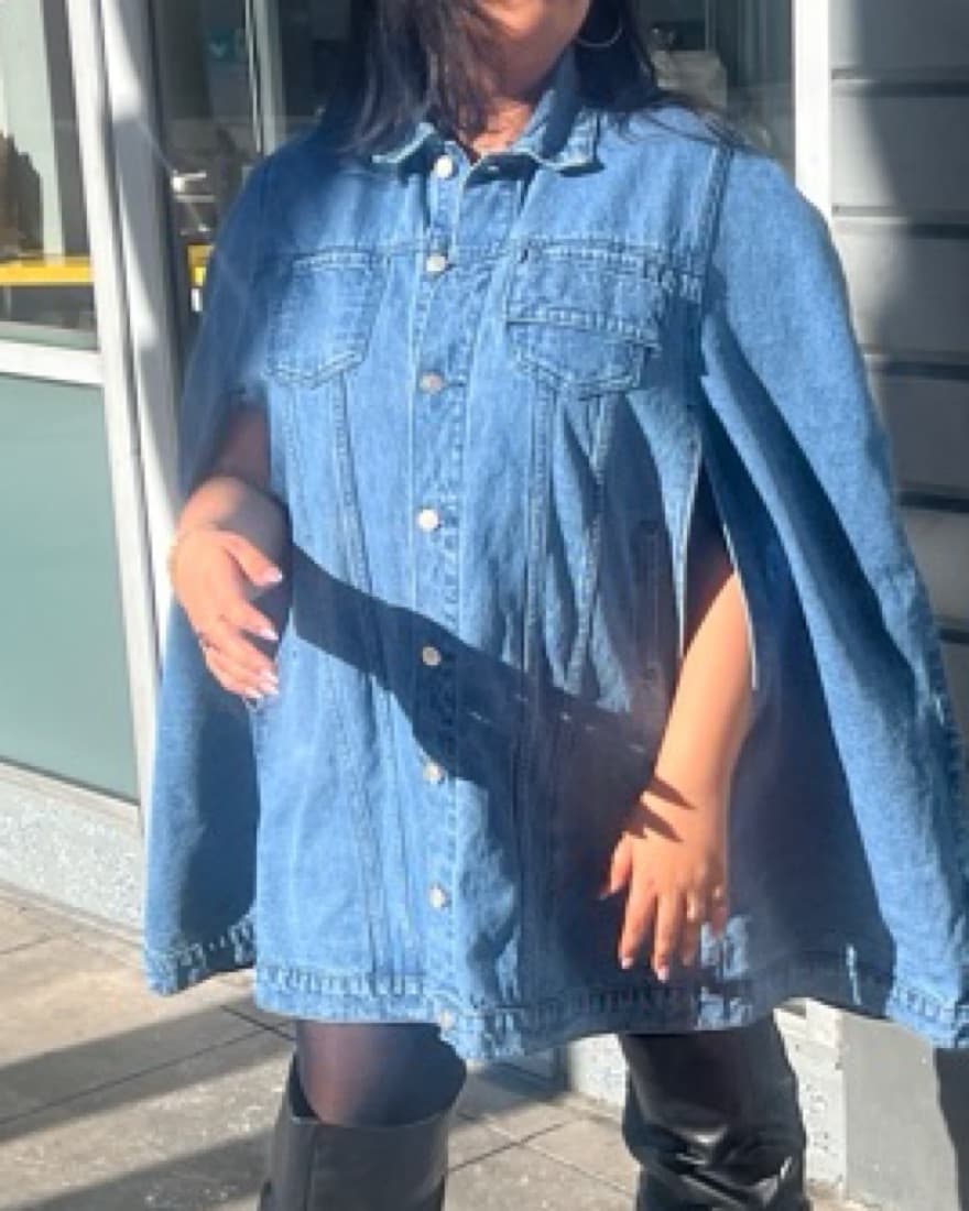 Chic Denim Cape Dress - Image 1