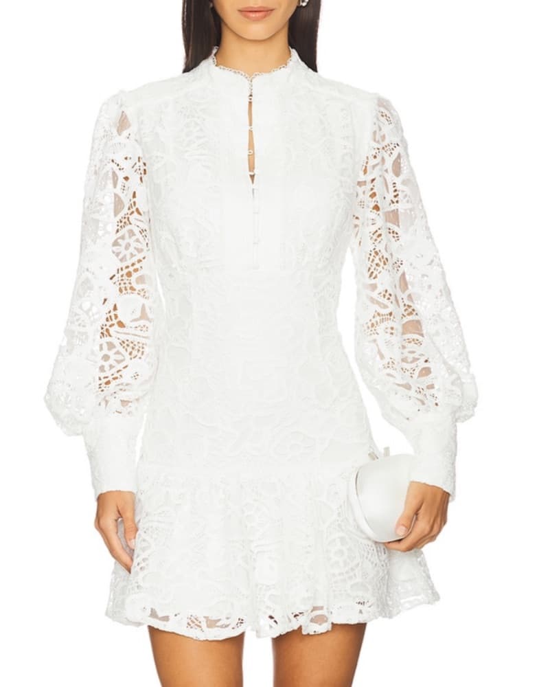 Bardot Lace-Trimmed White Dress - Image 1