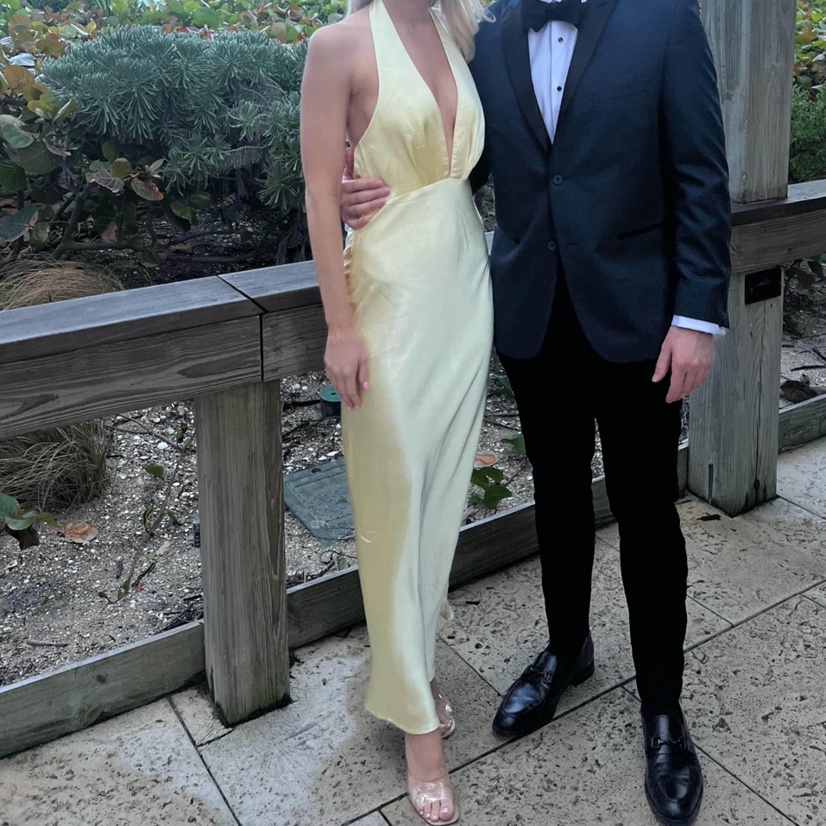 Yellow Satin Halter Maxi Dress - Image 2